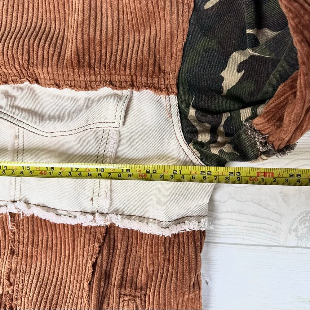 POL Women's Oversized Patchwork Corduroy Camo Y2K Jacket Inside Pockets Size S/M - Picture 15 of 16